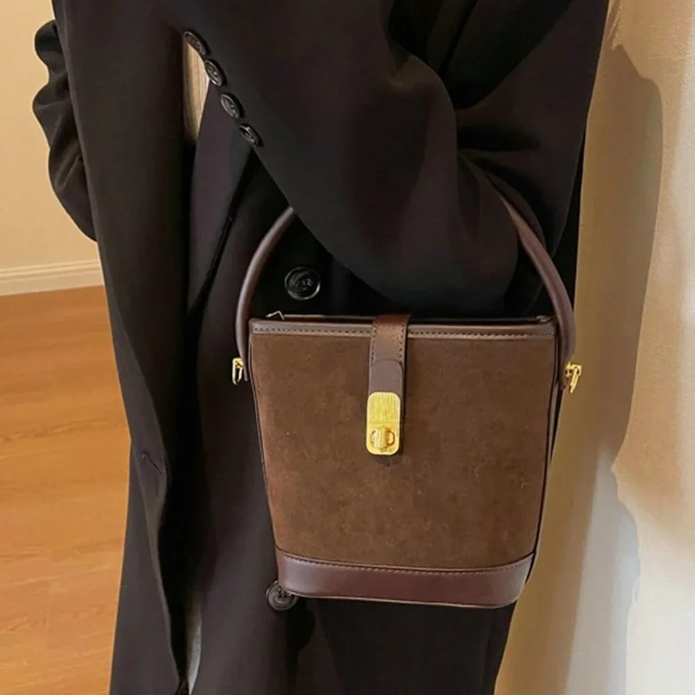 Suede Buckle Bag for Women Vintage Small Crossbody Shoulder Purse - Picture 2 of 7